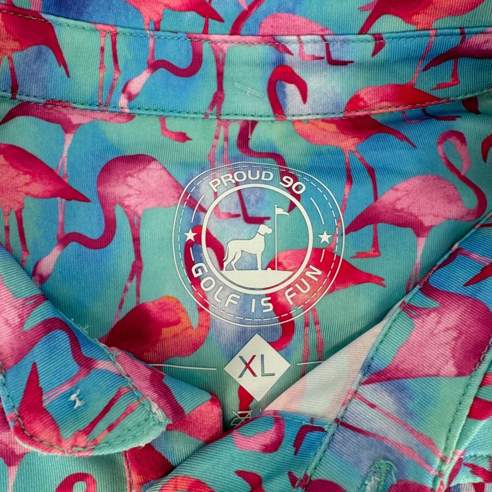Lot of 3 Proud 90 Golf Polos Mens XL Flamingo‎ Pool Float Unicorn Tropical Blue - Picture 5 of 5
